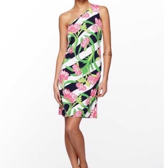 Lilly Pulitzer Women's Madison Dress Small Floral‎ Striped One Shoulder Ruched - Picture 2 of 14